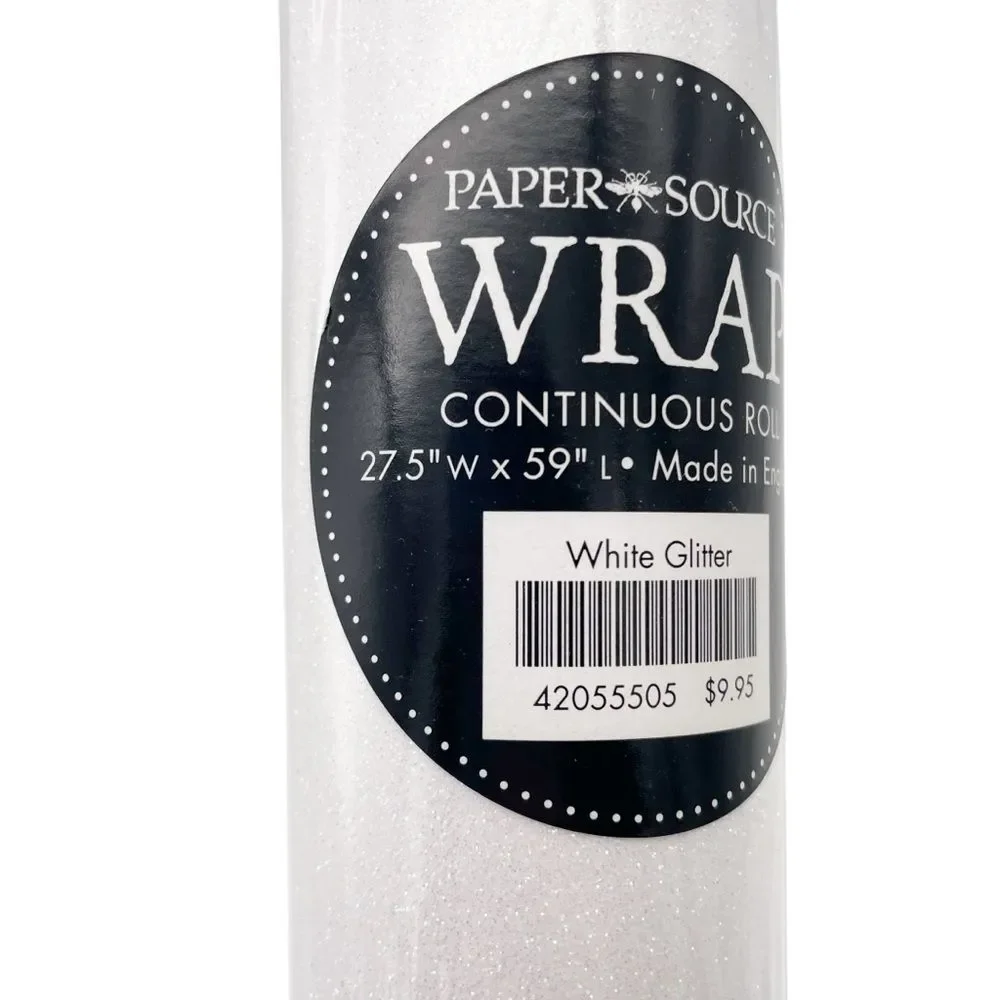 NWT Paper Source White Glitter Wrapping Paper Roll 27.5”x59” Designer Gift Wrap